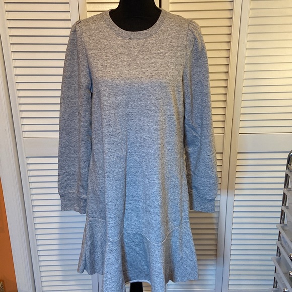 Gap Flounce Sweatshirt Dress, heather gray, flair skirt, slight puff sleeve, M - Picture 2 of 10